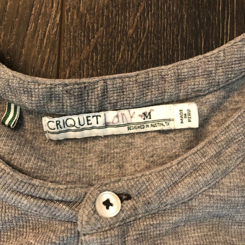 Criquet Shirt Mens Medium Grey Thermal Henley Long Sleeve Knit Dexter Morgan - Picture 3 of 9